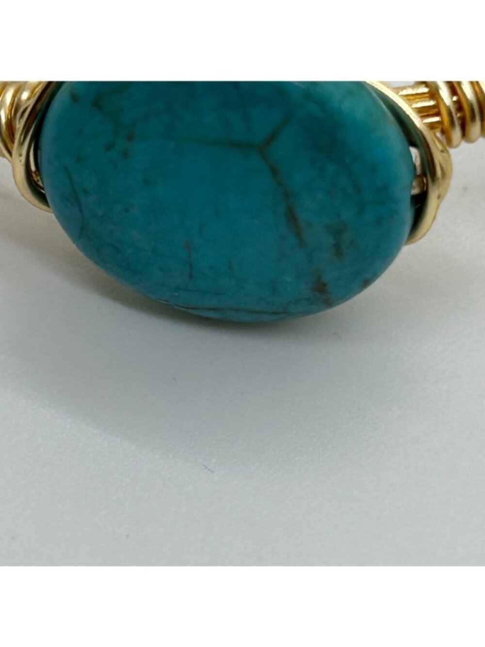 Bohemian Faux Turquoise Gold Tone Wire Wrap Bangle Bracelet Stackable Handmade - Picture 10 of 11